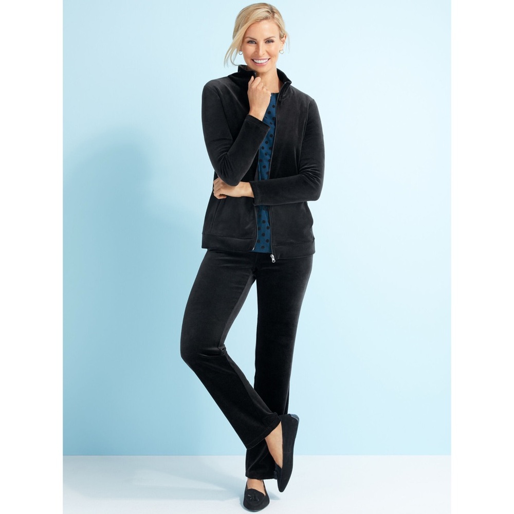 NWT Talbots Velour Set Zipper Jacket and Pants in Black - Picture 2 of 11
